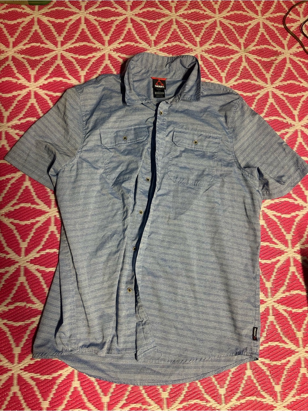 Gerry Mens Blue Short Sleeve Button-Down Shirt Size XXL Grid Pattern Outdoor